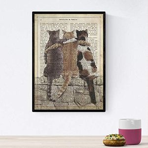 Nacnic Poster de Tres Amigos Gatos. Láminas de Animales con definiciones. Ilustraciones de Animales con Textos. Tamaño A4 con Marco