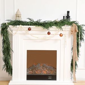 Jutom 1 Pcs Christmas Deluxe Norfolk Pine Garlands Realistic Norfolk Pine Garland Faux Christmas Greenery Garland for Holiday Mantle Table Indoor Outdoor Wedding Christmas Decor (9 Feet)