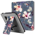 CaseBot Stand Case for All-New Kindle Oasis (10th Generation, 2019 Release and 9th Generation, 2017 Release) - Premium PU Leather Sleeve Cover with Card Slot and Hand Strap, Blooming Hibiscus