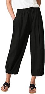 Les umes Femme Coton décontracté Cpri Pantalon Taille élastique Solide Pantalon Ample Baggy Harem Yoga Pantalon avec Poches Noir XL