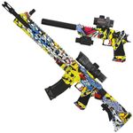 2 in 1 Pistol Rifle Gel Ball Blaster Set Fully Automatic GELSOFT DUAL Toy Shooting Fun Sports (Yellow Graffiti)