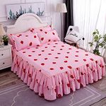 Feelyou Cute Strawberry Bedding Queen Size Bed Skirt for Girls Kids Kawaii Japanese Pink Bed Sheet 16 Inch Drop Dust Ruffle Bed Skirt 3 Piece 1 Pleated Bedskirt & 2 Pillowcases