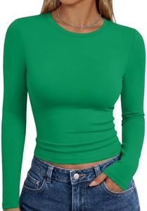 Trendy Queen Womens Long Sleeve T Shirts Fall Basic Tops Green M
