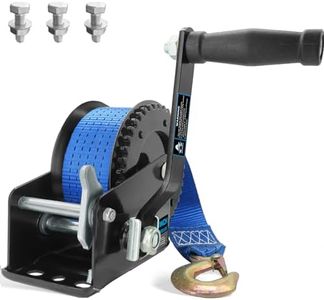 AOFCRELI Boat Trailer Winch 1600LBS Hand Winch with 26ft Blue Winch Strap, 4:1 Gear Portable Winch with Hook, 2 Way Ratchet Manual Winch for Jet Ski Boat Towing Pulley Drag Winch