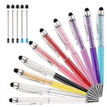 YOUMI 10 pcs 2 in 1 Bling Ballpoint Pens Crystal Diamond Pen Capacitive Touch Screen Stylus with Replacement Refills Black Blue Ink Rubber Tips for iPhone iPad Kindle Touchscreen Devices