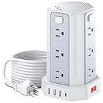 SMALLRT Power Bar Surge Protector, 6.5 Ft Extension Cord with 12 AC Multiple Outlets 4 USB (1 USB C), Power Tower Desktop Charging Station (White)