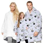 Seogva Blanket Sweatshirt Hoodie Fluffy Fleece Hoodie Blanket, Oversized Plush Hooded Top, Large for Adults Men Women and Small for Kids Boys Girls (Small, Panda A - Light Grey)