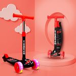 Kidsmate Rider Pro Kick Scooter with Broad PU LED Wheels | 3-Wheel Skating Scooter for Boys & Girls of Ages 2-12 Years | Level Adjustable Height, and Easy Fold Design (Black)