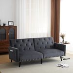 BTM 3 Seater Sofas, 3 Seater Sofa Bed with Removable Armrests & Side Pocket, 3 Seater Recliner Sofa with Adjustable Angle of 105/135/180 Degree for Living Room/Bedroom/Office, Dark Grey Velvet