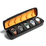 AUKURA Hard Watch Roll Travel Case, 5 Slot Zipper Case Storage and Organizer for Men and Women, with anti-move watch pillow (Black with microfiber lining)