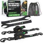 Rhino USA Retractable Ratchet Straps (2-Pack) - 1 Inch x 10 Feet (1,209lb Break Strength) - Auto Self Retracting Tie Down Straps for Truck, Cargo Trailer, Motorcycle, Rad & More - Black