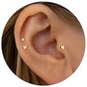 NONTAI Tiny Heart Stud Earrings, Gold Titanium Flat Back Earrings 18G, Threadless Cartilage Tragus Piercing Conch Stud Nose Helix Stud