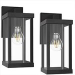 RETRELMP Outdoor Wall Light, Black Exterior Wall Lantern Fixture with Clear Glass Shade, Waterproof Modern Metal Porch Wall Sconce for Patio Garage E26 Socket (2 Pack)