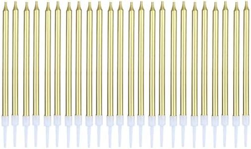 SHUBEIEUMI 24 pièces Bougies de gâteau d'anniversaire, Bougie Anniversaire Longue avec Supports, Bougies Fine pour Enfants et Adultes pour gâteau d'anniversaire décoratif