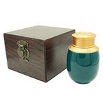 ZHIQIYI Keepsake Urn, Small Urns for Human ashes, Handmade Ceramic Double Alloy Sealing Lid, with Woodgrain Box, Display Burial at Home or Office Decor(Dark green)