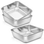 6 Inch Square Baking Cake Pans, 3-Pieces P&P CHEF Stainless Steel Toaster Oven Baking Pan Small Cake Bread Lasagna Brownie, Non-Toxic & Healthy, Leakproof & Heavy Duty, Easy Clean & Dishwasher Safe