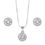 XPNSV Jewelry Luxury Pendant Gift Set for Women, Girls & Her | Pendant with 2 Earrings, Option in 10 Different Color & Design with Gold Silver Princess Cut Round Heart and Oval (Silver, Round)