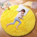 AROMICK Soft Modern Shaggy Area Rugs Fluffy Round Carpet Comfy Bedroom Home Decorate Floor Kids Playing Mat Size (4x4 Feet, Yellow)