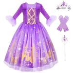 MELAND Princess Costumes for Girls, Purple Princess Dress up for Girls Age 3 to 10, Fancy Dress for Kids & Toddlers Halloween Costumes