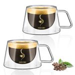 ecooe Espresso Cup 120ml Double Wall Glasses Espresso Coffee Glass Cups Set of 2 Borosilicate Glasses Small Coffee Tea Cups with Handle for Iced Americano,Macchiato,Milk