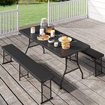 YITAHOME 6ft Portable Picnic Table Bench Set, Heavy Duty Camping Picnic Table Set, Fold up Picnic Table for Outdoor Camping Picnic Parties/Indoor Events, Black