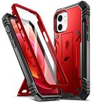 Poetic Revolution for iPhone 12 / iPhone 12 Pro Case 6.1 inch (2020 Release), Full-Body Rugged Dual-Layer Shockproof Protective Cover with Kickstand and Built-in-Screen Protector, Metallic Red