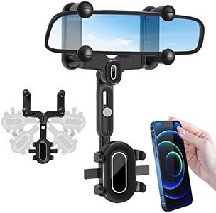 LURICO Soporte para Teléfono para Espejo Retrovisor de Coche, Soporte para Teléfono 360 Giratorio y Retráctil, Soporte del Coche Móvil Universal Multifuncional,Pinza de Espejo Retrovisor de Coche