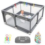 Kidoola Baby Playpen with Padded Frame & Mesh Walls, Balls & Pull Rings Included, for Indoor & Outdoor Use, Toddler Fence - Breathable Mesh, Extra Large Play Yard for Babies Unisex (127x127x65cm)