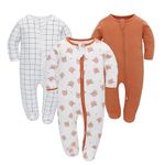 3pcs Newborn Baby Boys Girls Footie Romper Zipper One Piece Jumpsuit Long Sleeve Bodysuit Pajamas Infant Outfit Clothes (9-12M, Bear)