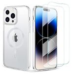 ZenTiky Designed for iPhone 14 Pro Max Case,Compatible with MagSafe+2 Pack Tempered Glass Screen Protector,Slim Crystal Clear Shockproof Protective Bumper Phone Case for iPhone 14 Pro Max 6.7'' Clear