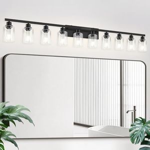 DIKAIDA 10 Light Bathroom Vanity Lights Over Mirror, 65.4inch Black Vanity Lights Fixtures Matte Black Modern Vanity Lights Black Bathroom Wall Lighting for Mirror Bedroom,Living Room