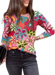 EVALESS Spring Summer Tops for Women Fashion 2025 Long Sleeve Tops Crewneck Shirts Floral Print Sweatshirts Casual Outfits Multicolour XX-Large