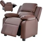 GYMAX Kids Sofa Chair, PU Leather Children Recliner Armchair with Adjustable Backrest & Footrest, Padded Headrest and Storage Arms, Upholstered Toddler Lounge Chair for Boys Girls (Coffee)