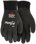 MCR Safety Gloves N9690FCL Ninja Ice Insulated Work Gloves 15-Gauge Black Nylon with Acrylic Terry Interior Fully Coated with HPT, Large, 1 Pair