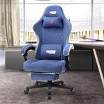 DROGO Throne Ergonomic Gaming Chair with Foot Rest, Armrest & Adjustable Seat | Computer Chair with Fabric, Head & Massager Lumbar Support Pillow | Home & Office Chair with Full Recline (Dark Blue)