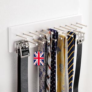 Treehouse London Tie Rack Organizer – Holds 40 Large Ties – Solid Wood & Sturdy Metal Storage Holder for Closet – Wall Mounted Tie Display Hanger for Wall, Bedroom (White) 16''L x 4.25''H