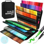 Tgkoddo Dual Brush Pen Set, 168 Colours, Double Felt Tip Pens, Thick and Thin, Watercolour Pencils Set Children Adults, Professional Brush Pens, Watercolour for Mandala Painting, Calligraphy with 3