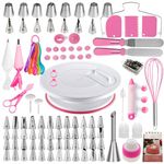 Cake Decorating Kit, 137pcs Cake Decorating Supplies with Cake Turntable for Decorating, Pastry Piping Bag, Russian Piping Tips Baking Tools, Cake Baking Supplies for Beginners (Pink)