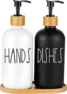 Glass Soap Dispenser Set, Contains Glass Hand Soap Dispenser and Glass Dish Soap Dispenser. Kitchen Soap Dispenser Set Suitable for Black and White Kitchen Decor. (Black & White)