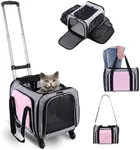 Pet Carrier Airline Approved on Wheels - Two Sided Expandable Cat Soft Carrier for Puppy and Cats Under 26lbs, Rolling Cat Carrier for Airplane, Camping, Outdoor