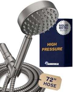 HammerHead Showers® Solid Metal Handheld Shower Head with Hose and Brass Holder - GRAY - 2.5 GPM High Pressure Shower Heads with Adjustable Shower Wand Bracket - 6ft Flexible Extension
