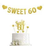 SVM CRAFT® Glitter Sweet 60 cake topper and banner -Glitter 60 & Fabulous Cake Topper and banner - 60th Birthday / 60th Anniversary Cake Decoration, 60th Anniversary Party / 60th Birthday Party Decorations, 60 birthday banner, 60 anniversary banner