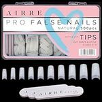 500 AIRRE Pro Acrylic Nail Tips & 3 Files with Box - (10 Sizes) French Square Half Cover False Nails. For Salons MUA & Home DIY. Use: Cut, File & Shape, UV/LED Gel, Polish & Nail Art (Colour: Natural)