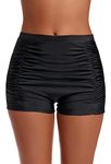 Lovache Women's High Waisted Swim Shorts Ruched Boyleg Tummy Control Bikini Bottom, Black, M