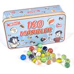 KandyToys SupeRetro 160 Piece Classic Glass Marbles in a Vintage Storage Display Tin | Novelty Kids Toys | Marbles For Kids