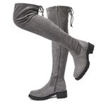 TINSTREE Women's Suede Over The Knee Boots Round Toe Side Zipper Flat Booties Thigh High Boots, Grey, 6