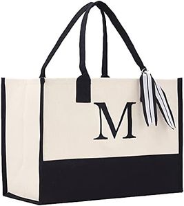 Monogram Tote Bag with 100% Cotton Canvas and a Chic Personalized Monogram (Black Block Letter - M.)