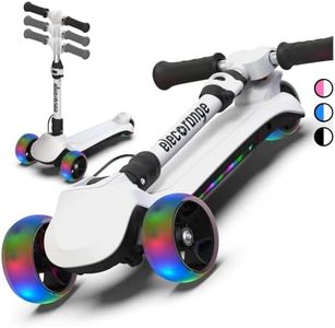 Elecorange 3 Wheel Electric Scooter for Kids, Light Up Deck & Big Wheels, Thumb Throttle, 3 Adjustable Heights Foldable, 5mph, Lightweight Motorized Scooter for Kids Ages 5-8 [Black]