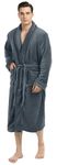 NY Threads Luxurious Mens Shawl Collar Fleece Bathrobe Spa Robe, Large/X-Large, Grey