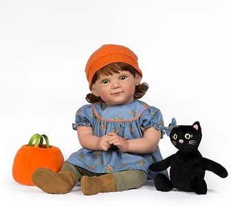 Paradise Galleries 22 Inch Realistic Reborn Toddler Girl Doll in Halloween Inspired Outfit, Pumpkin Beanie with Plush Black Cat and Trick or Treat Bag – Pumpkin Spice